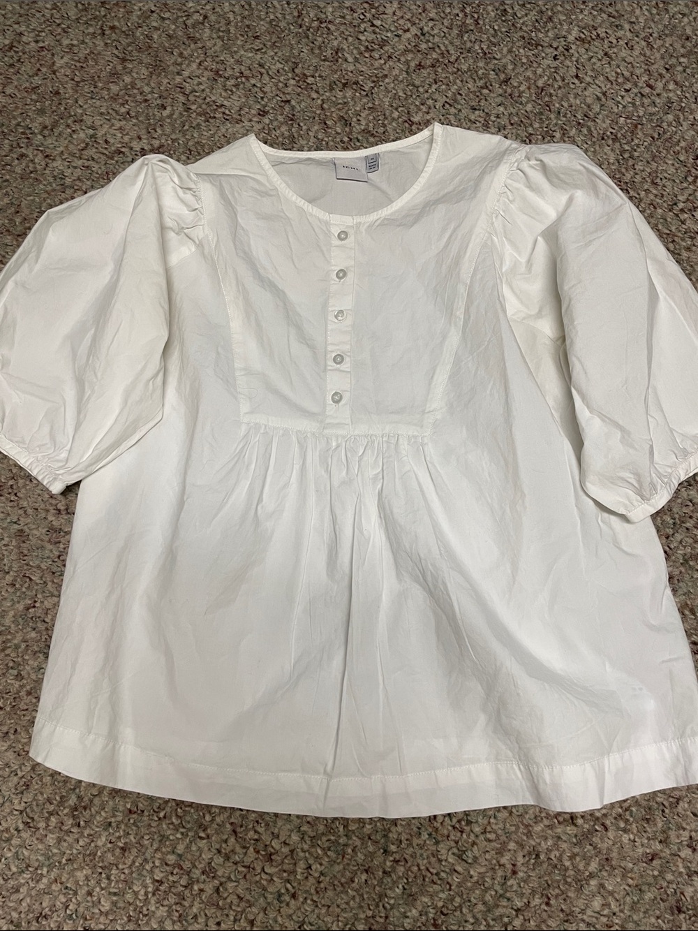 Ichi White peasant Button-Front Puff Sleeve Top - Classic Cotton- new